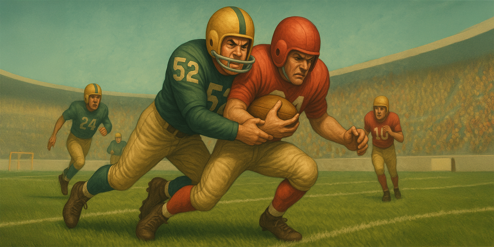 Football Player Tackling Opponent