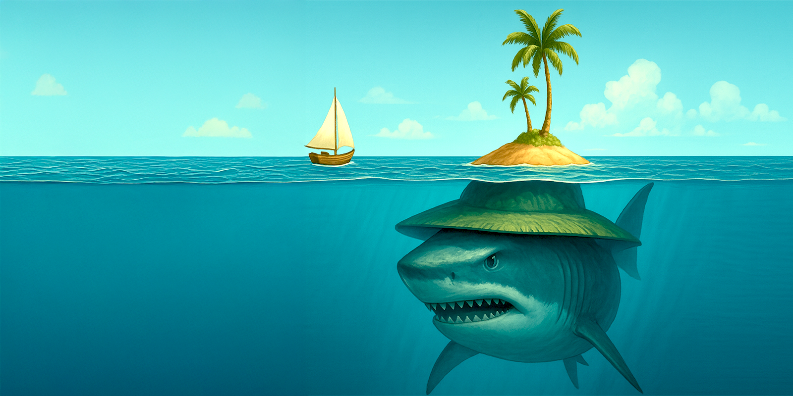 Shark Lurking. Ready to Swallow Sailboat