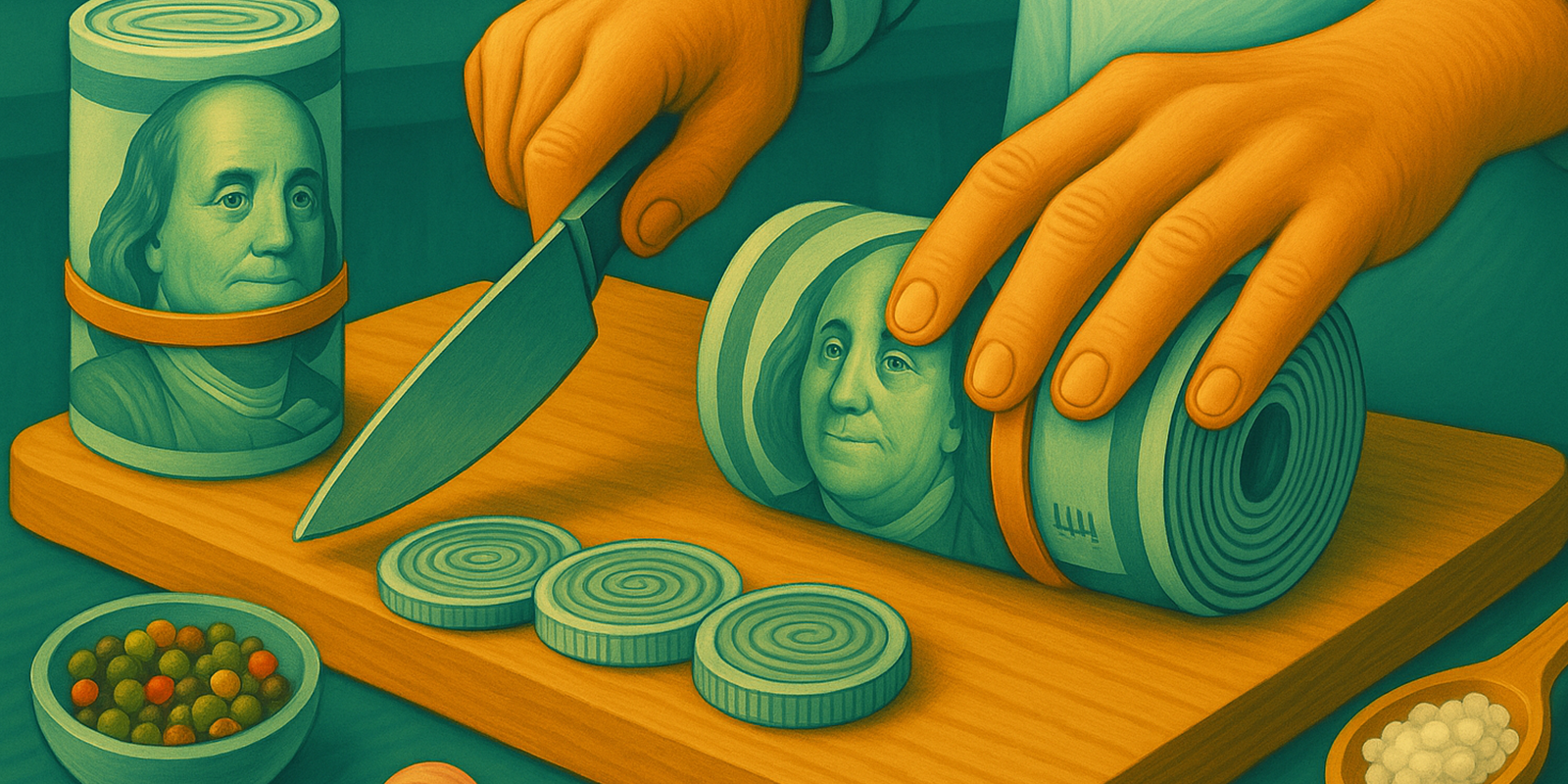 Cash Rolls Being Sliced by Chef